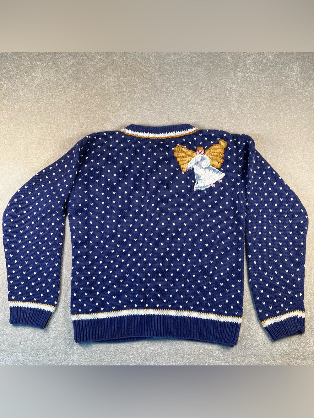 Vintage Orvis Sweater Cardigan Embroidered Angels Button Front Blue 14/16 - Picture 2 of 10